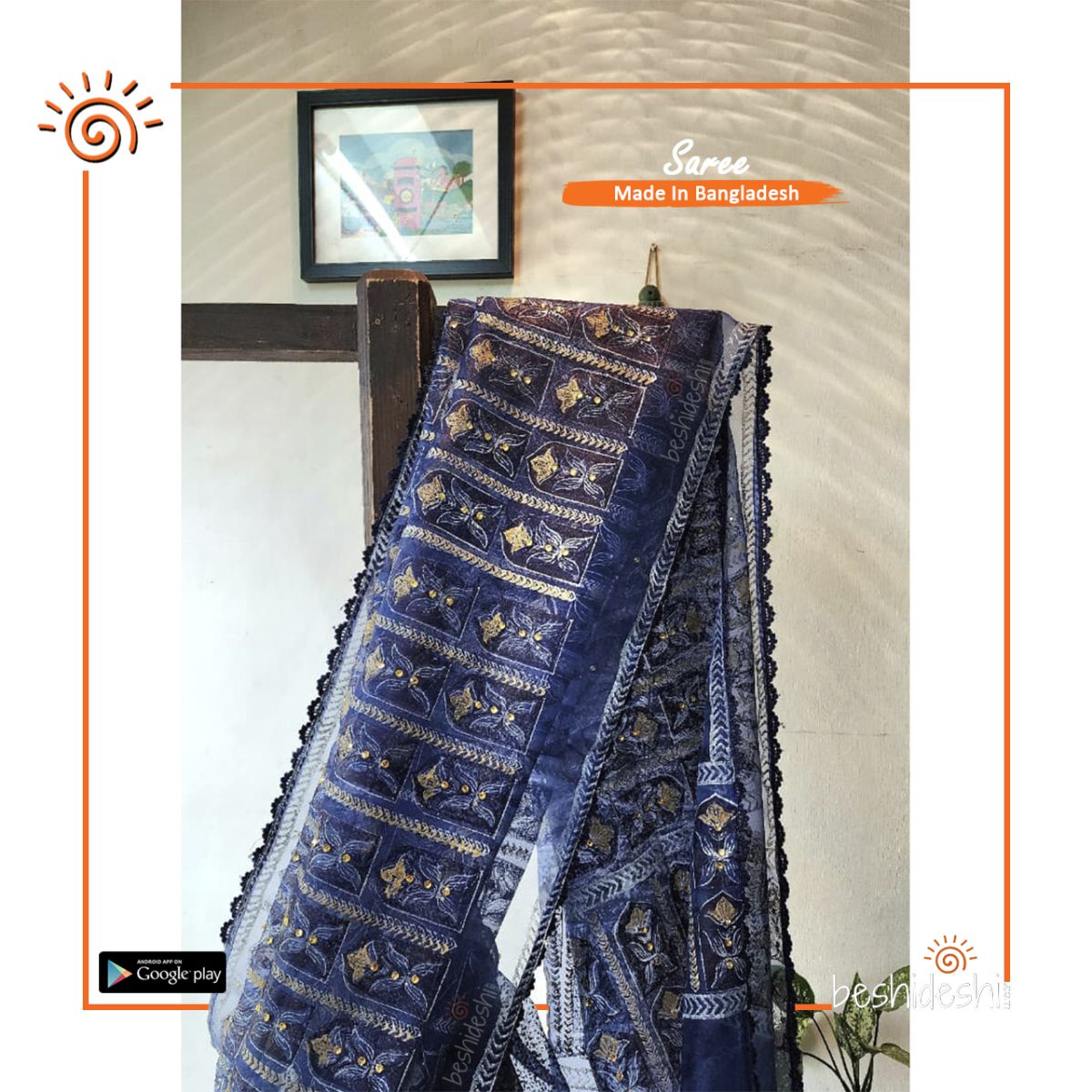 Shornolota Organza Block Print Saree