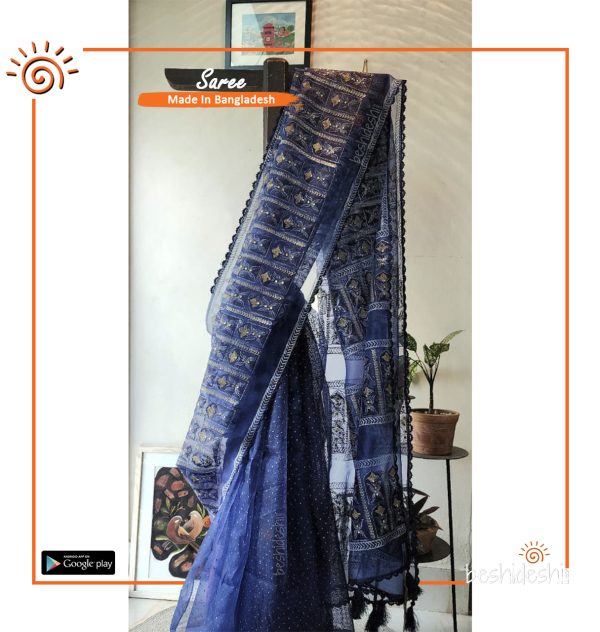 Shornolota Organza Block Print Saree