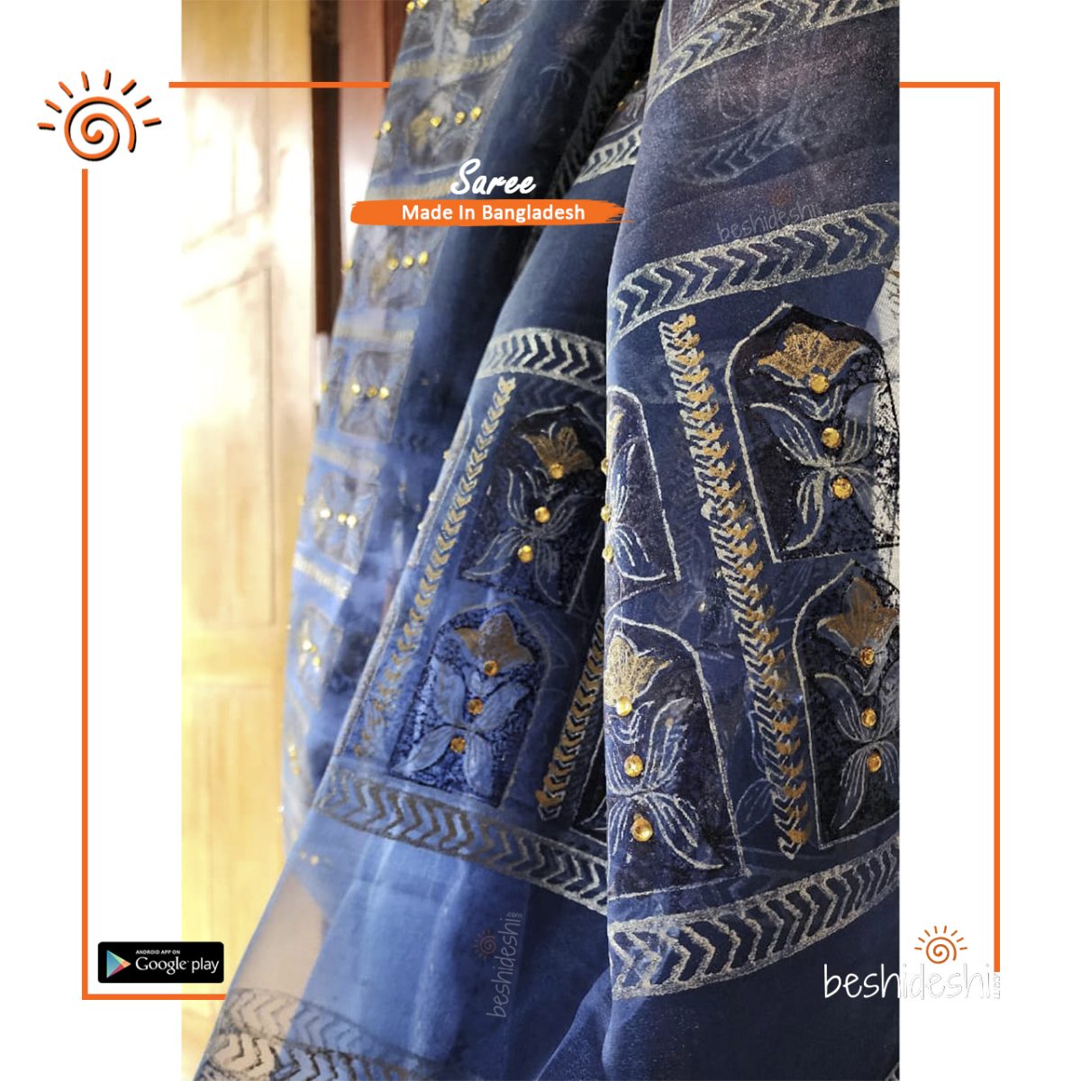 Shornolota Organza Block Print Saree