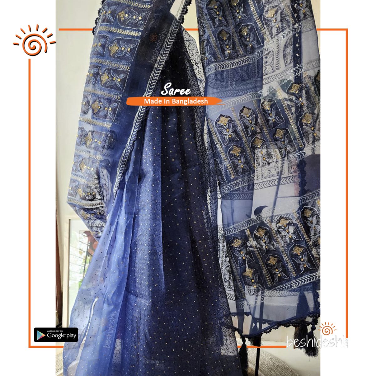 Shornolota Organza Block Print Saree