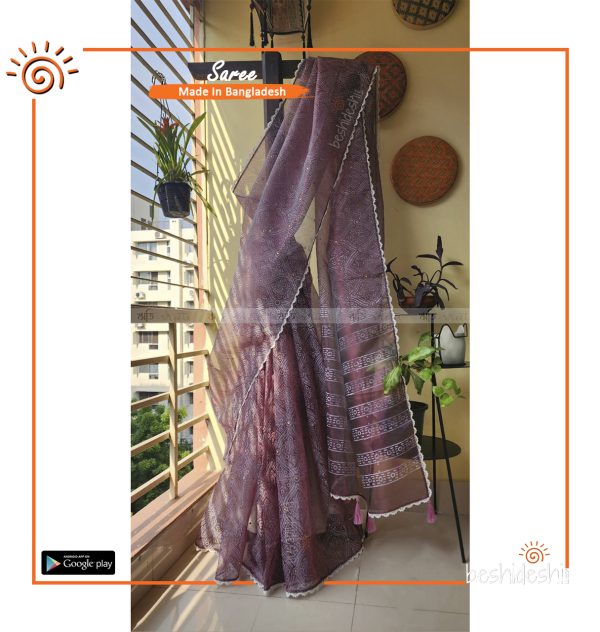 Alokporna Organza Block Print Saree