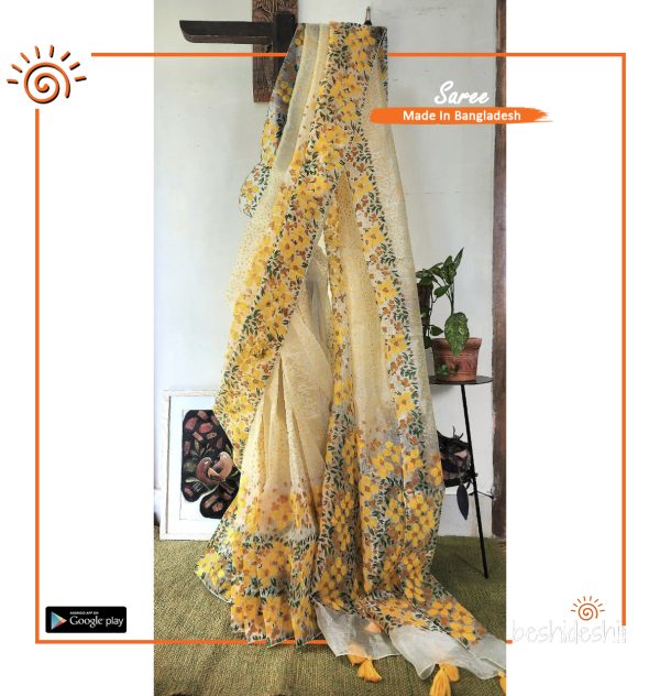 Fuljhuri Organza Block Print Saree