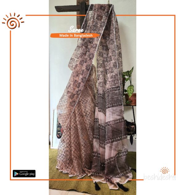Motichur Organza Block Print Saree