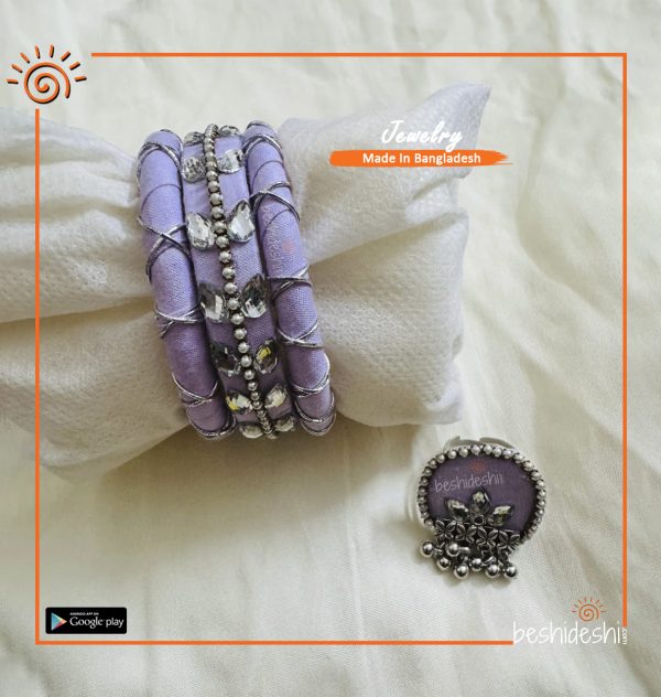 Hand Made Bangle with Finger Ring Set