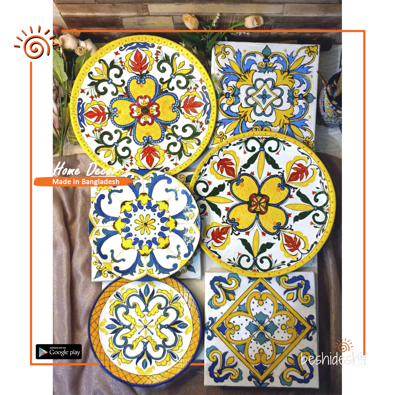 02 Hand Painted Ceramic Plate & Canvas Combo Set