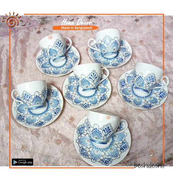 Dot Painted Ceramic Cup with Saucer Set