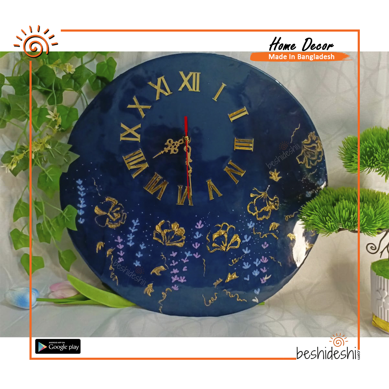 02 Night Flowers Hand Painted Resin Wall Clock