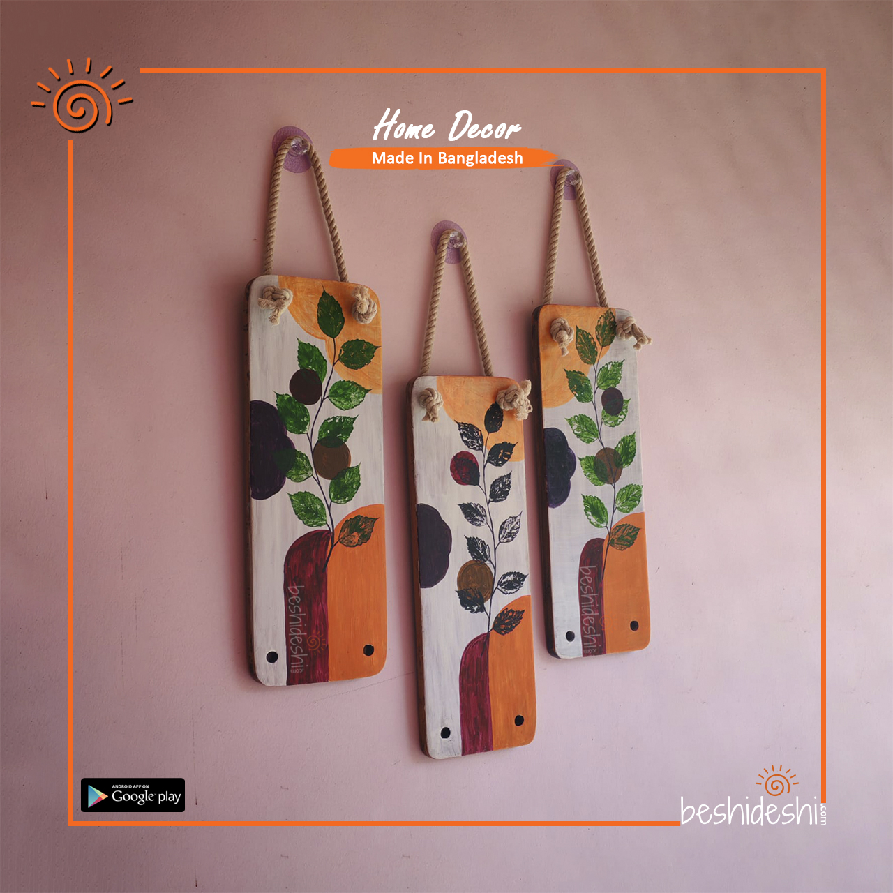 03 Wooden Hand Painted Wall Décor Set