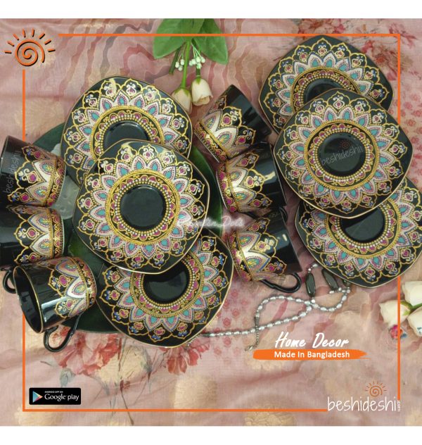 Middle Eastern Themed Ceramic Cup with Saucer Set