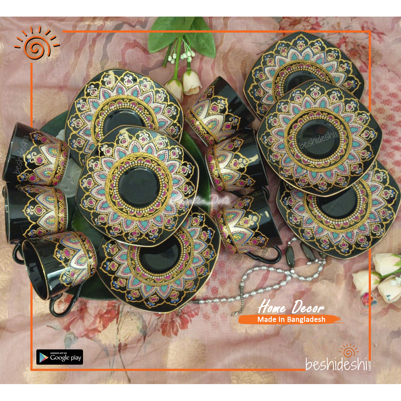 03 Middle Eastern Themed Ceramic Cup with Saucer Set