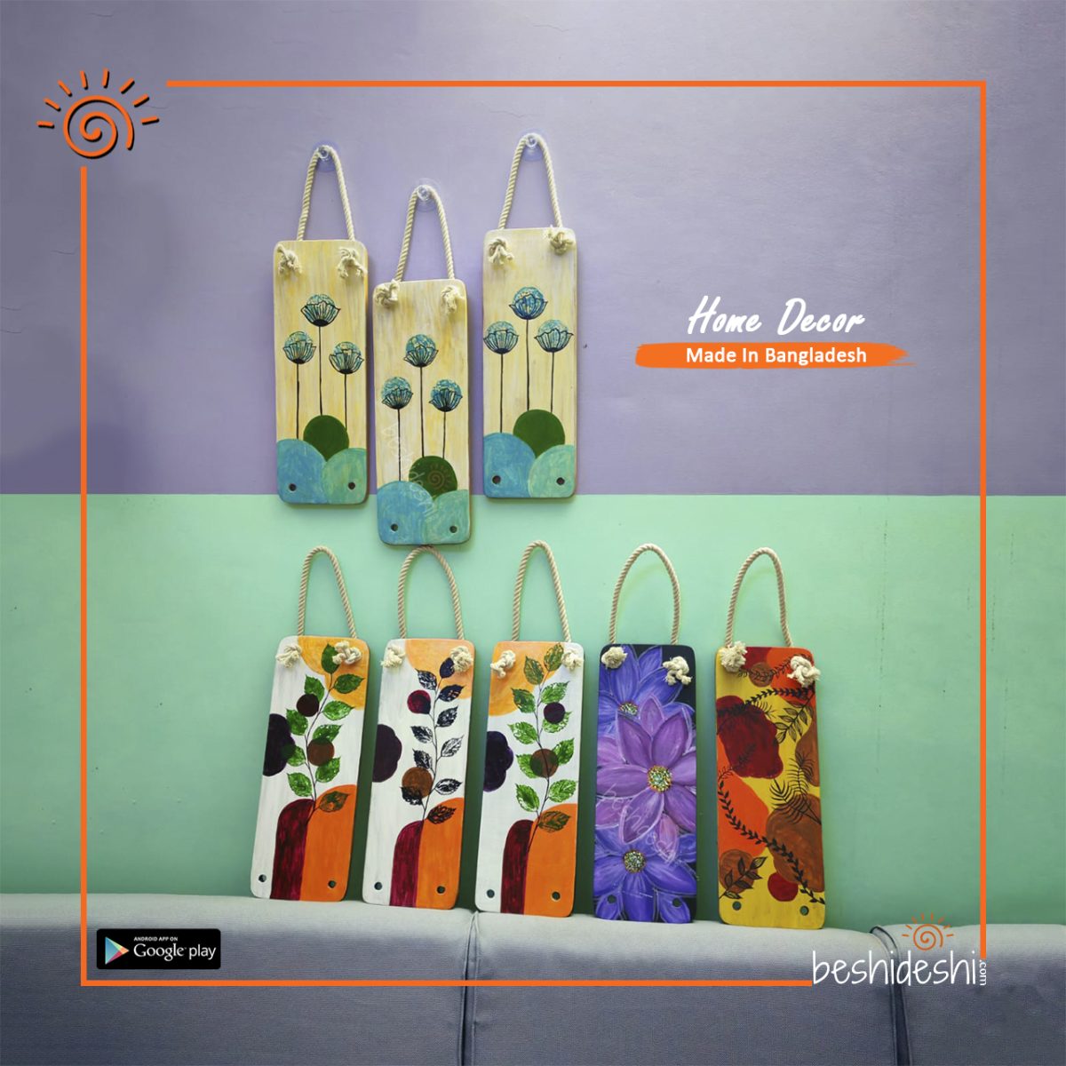 Wooden Hand Painted Wall Décor Set