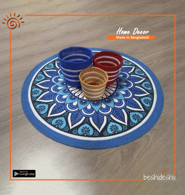 Jute Floor Mat With Basket Set