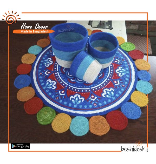 Jute Floor Mat With Basket Set