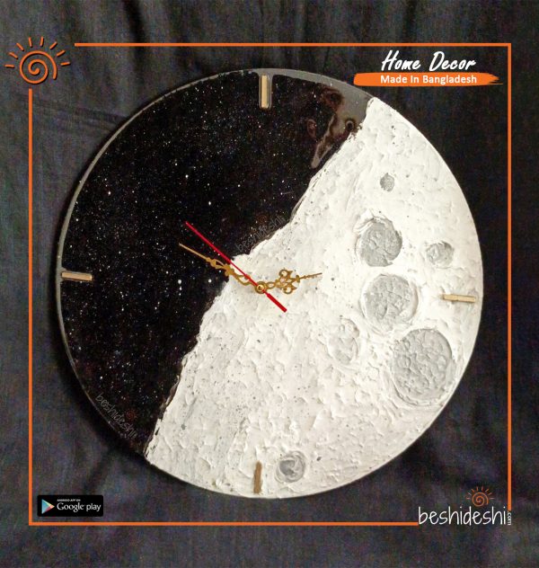 Moon Themed Hand Painted Resin Wall Clock