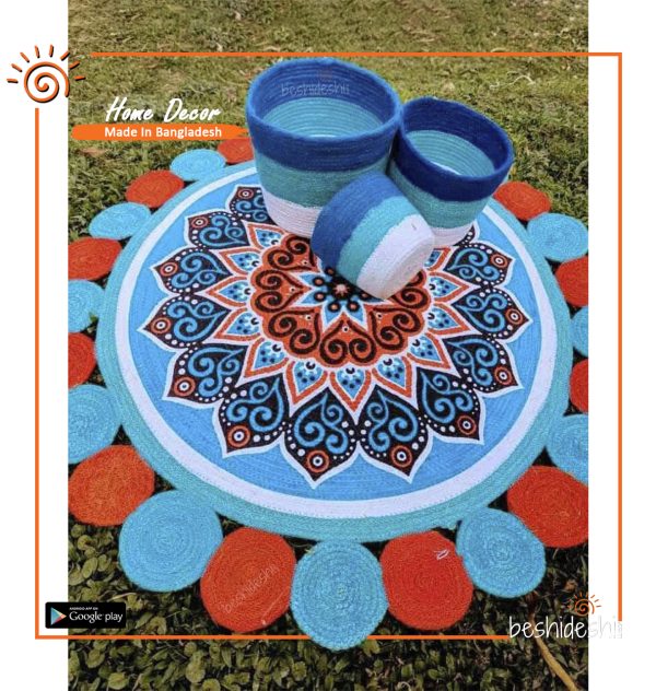 Jute Floor Mat With Basket Set