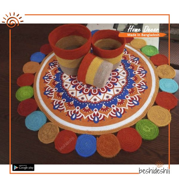 Jute Floor Mat With Basket Set