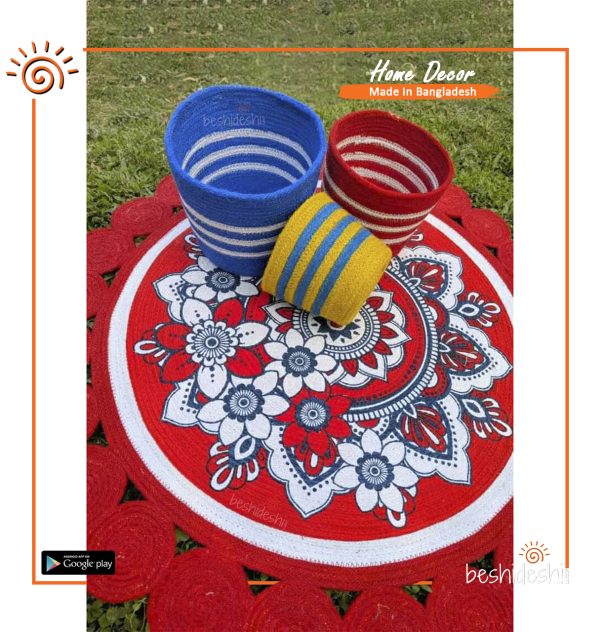 Jute Floor Mat With Basket Set