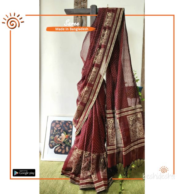 Podmalochon Handloom Block Print Saree