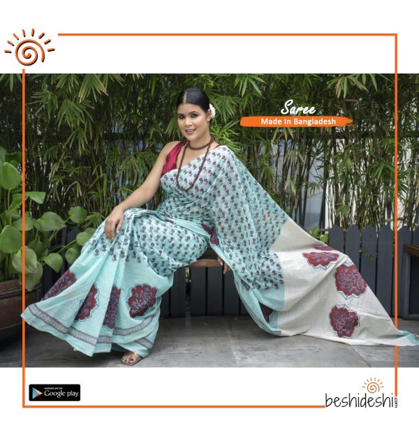 Nilambori Handloom Block Print Saree