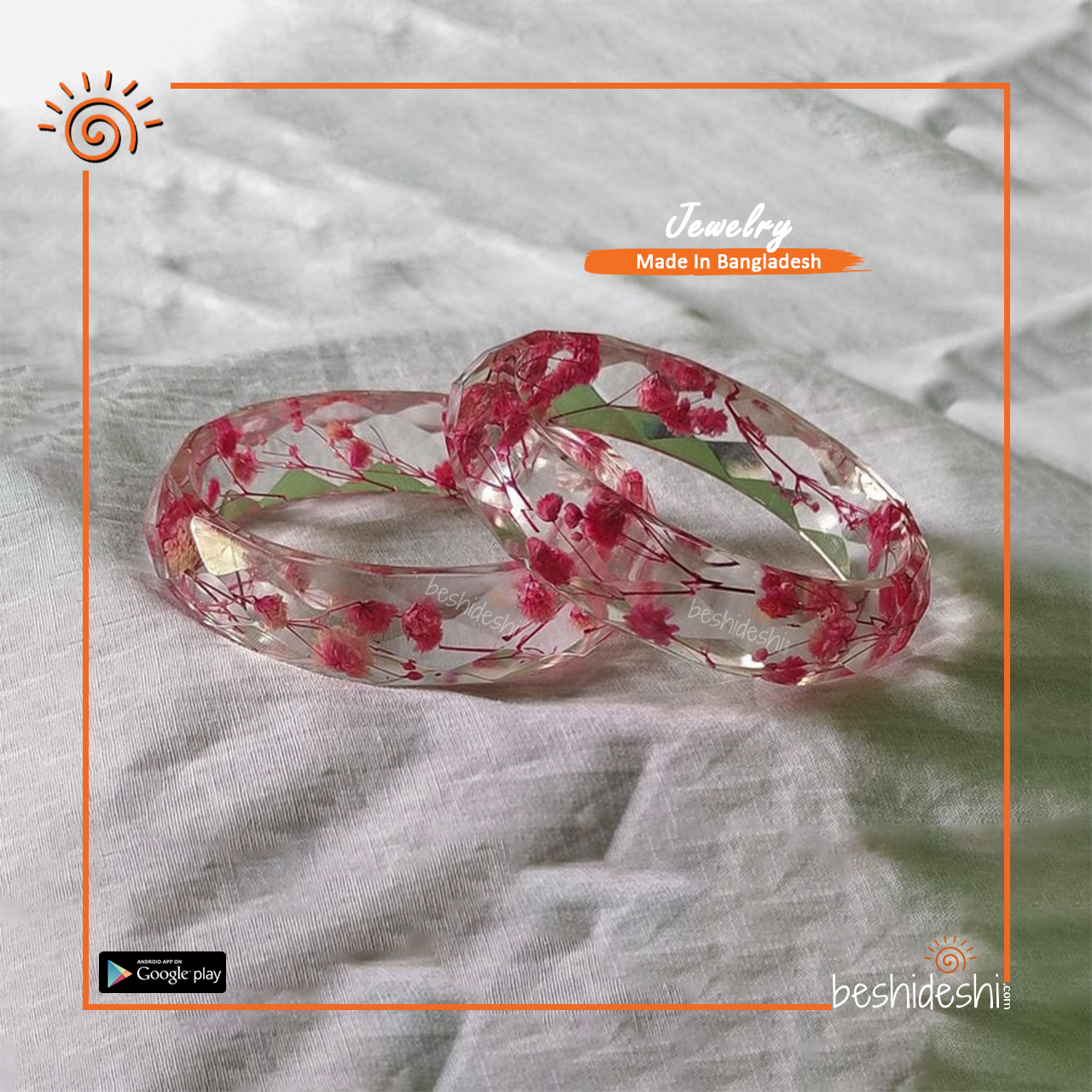 02 Handmade Diamond Cut Resin Bangle Set