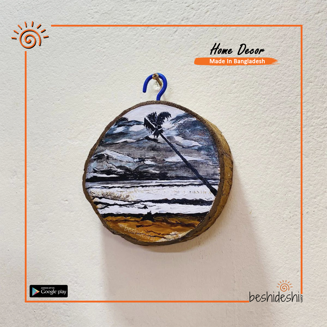 02 Hand Painted Wood Slab Wall Hanging