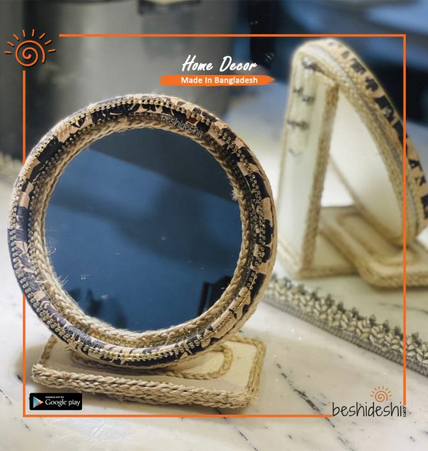 Hand Crafted Round Mirror with Stand