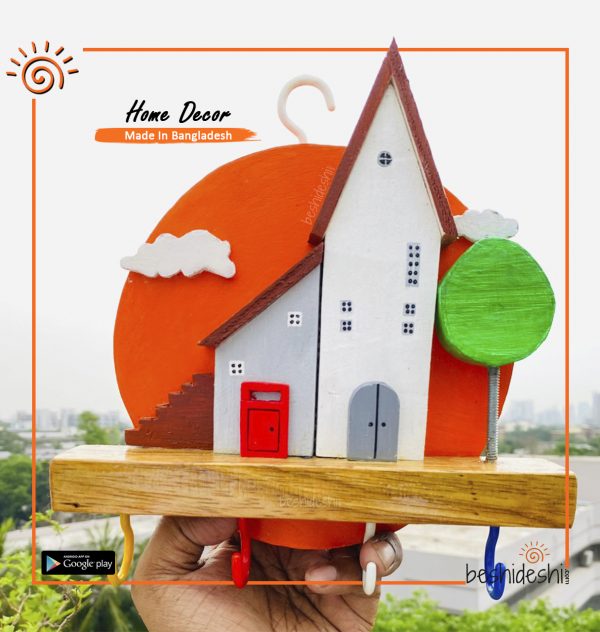 Cloudy House Key Ring Holder