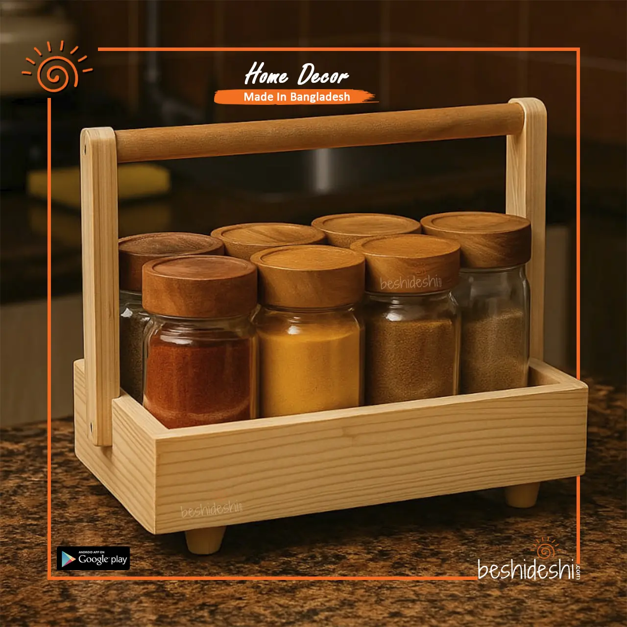 01 Wooden Spices Jar with Stand