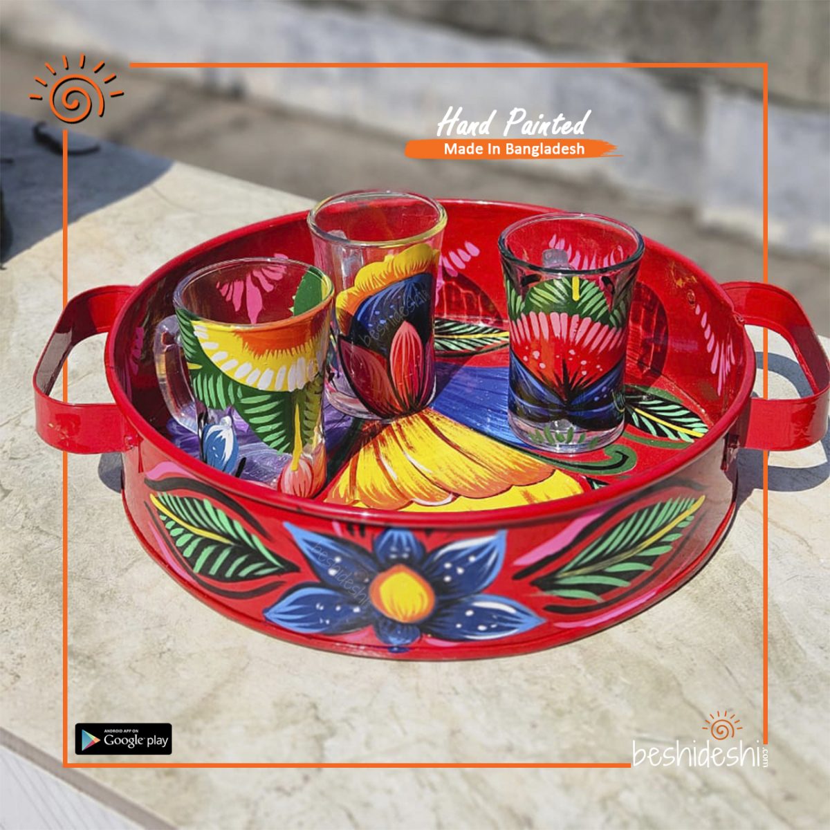 Rickshaw Painted Glass Cup