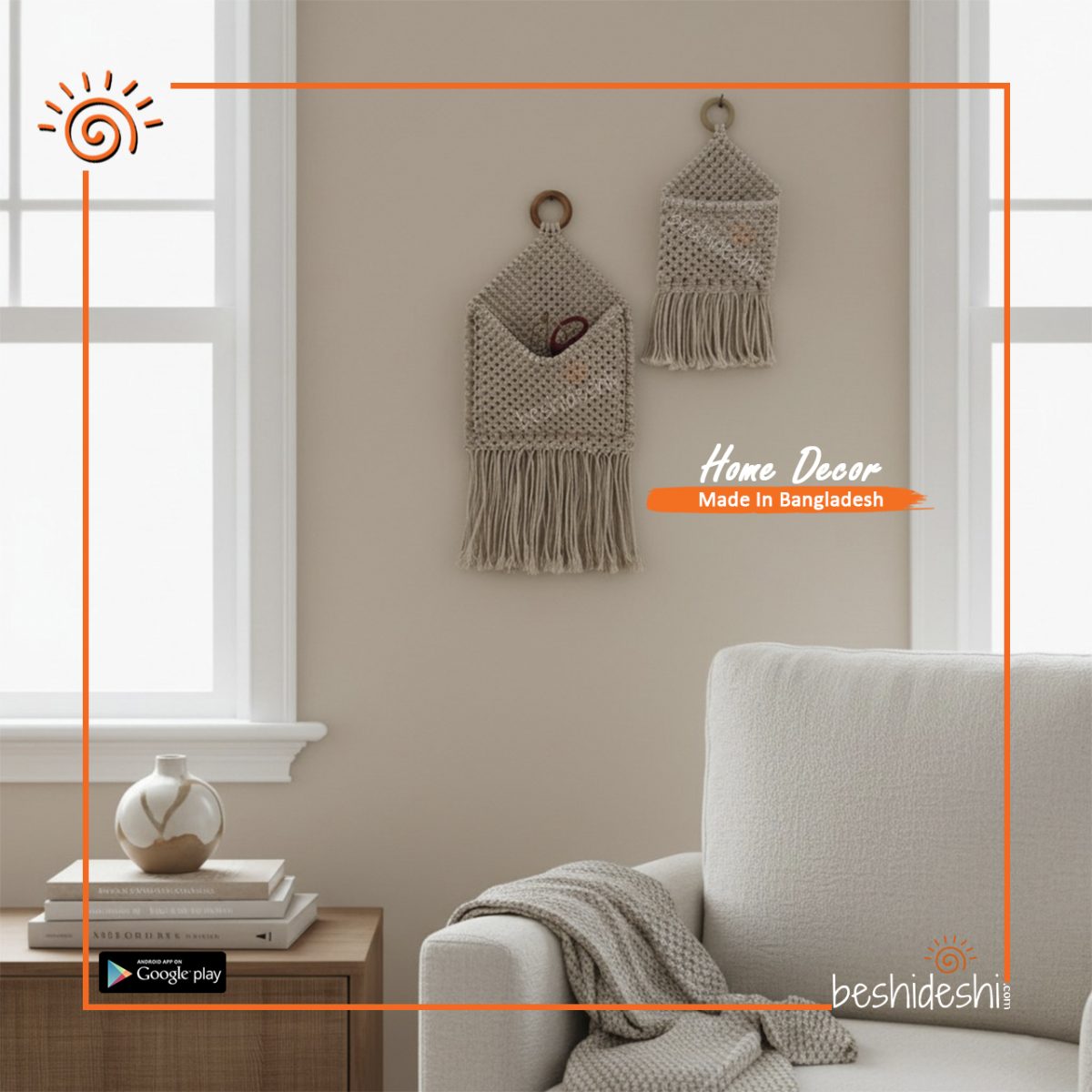 Macramé Mini Ball Pocket Hanger