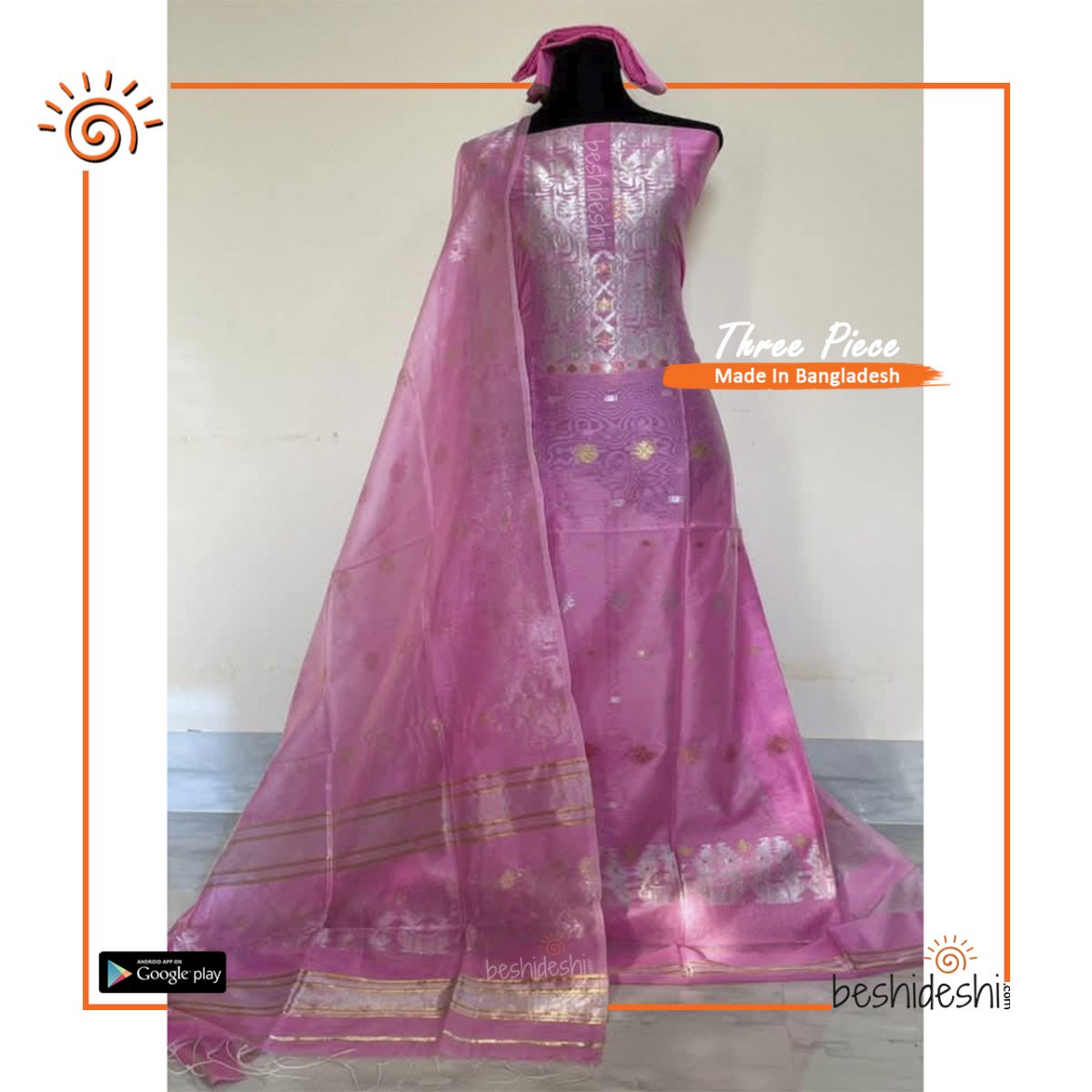 Hand loom Jamdani Three-piece