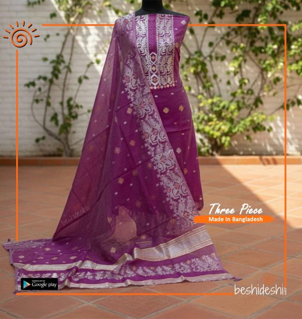 Hand loom Jamdani Three-piece