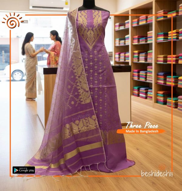 Hand loom Jamdani Three-piece