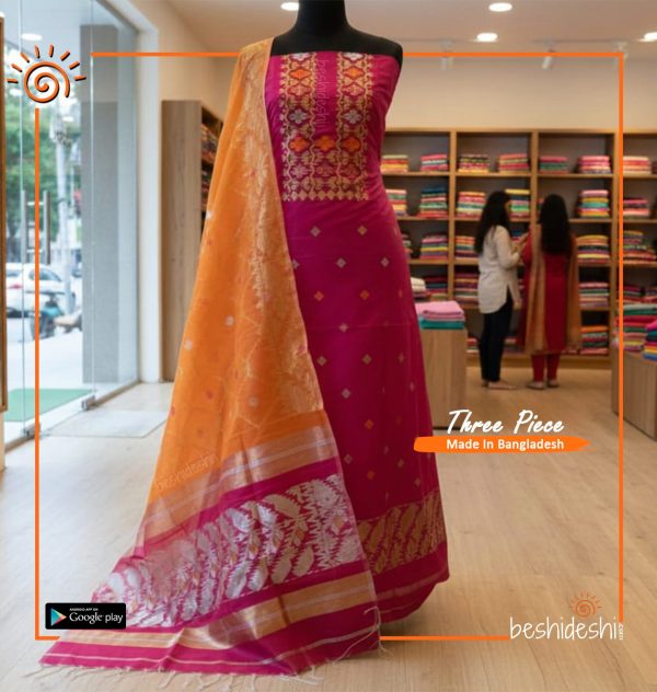 Hand loom Jamdani Three-piece