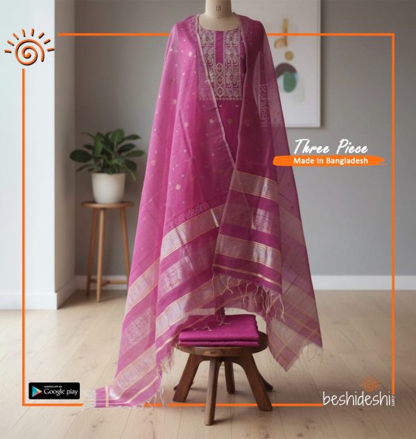Hand loom Jamdani Three-piece