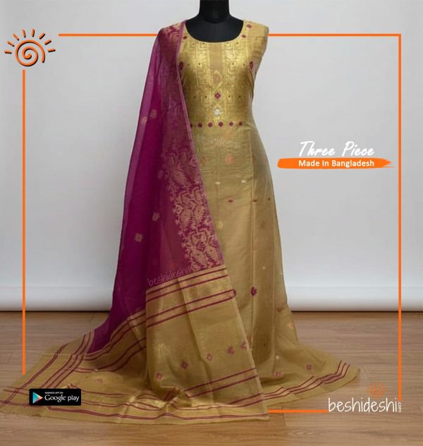 Hand loom Jamdani Three-piece