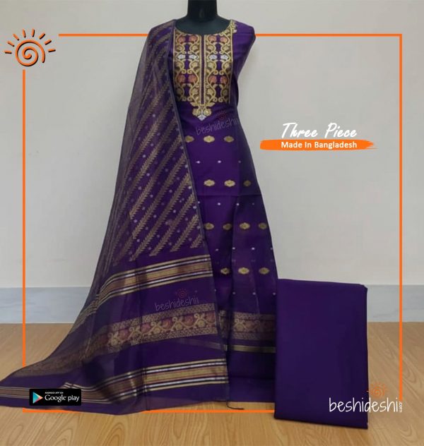 Hand loom Jamdani Three-piece