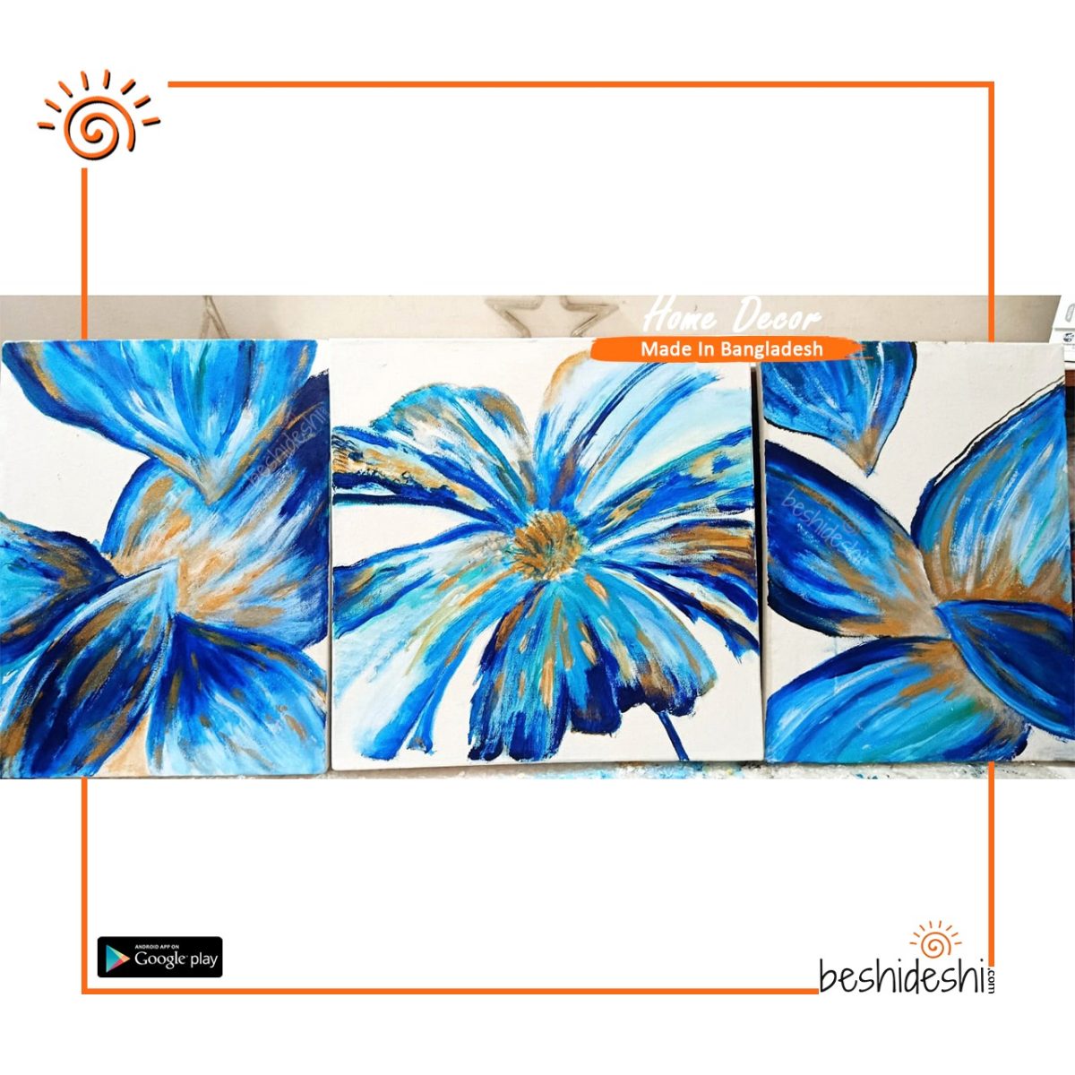 "Blue Petals" Hand Painted Canvas Set