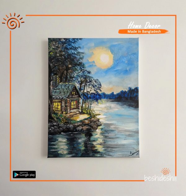 "Cabin by The Moonlight Lake" Hand Painted Canvas