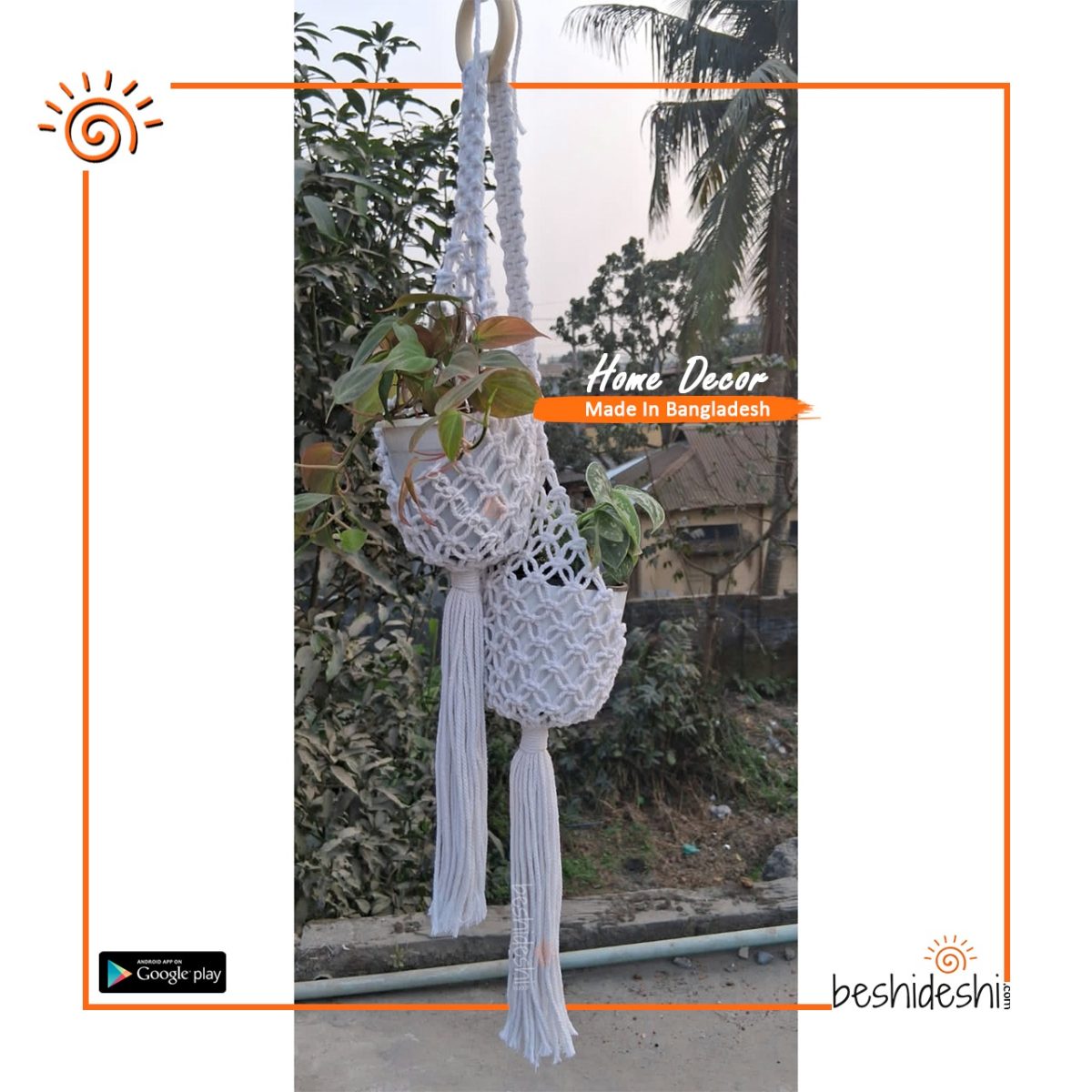 Macramé Net Double Planter Pot Hanger