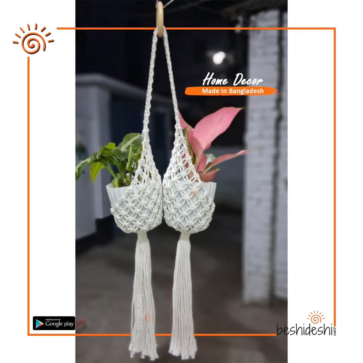 Macramé Net Double Planter Pot Hanger