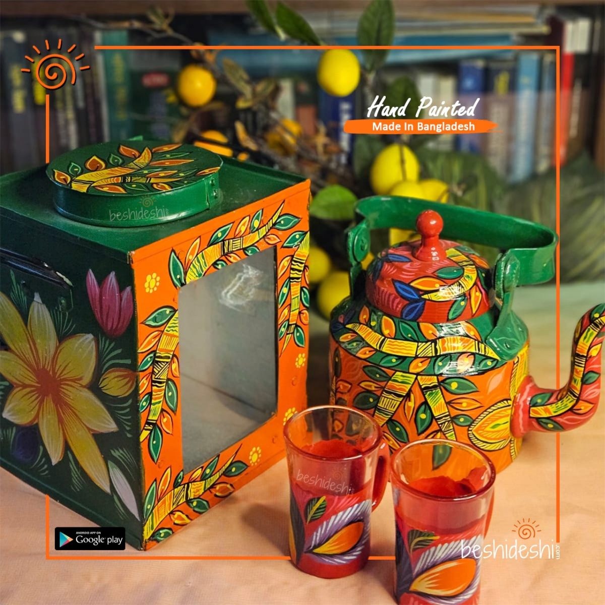 Trendy Hand Painted Kettle with Hurricane Set