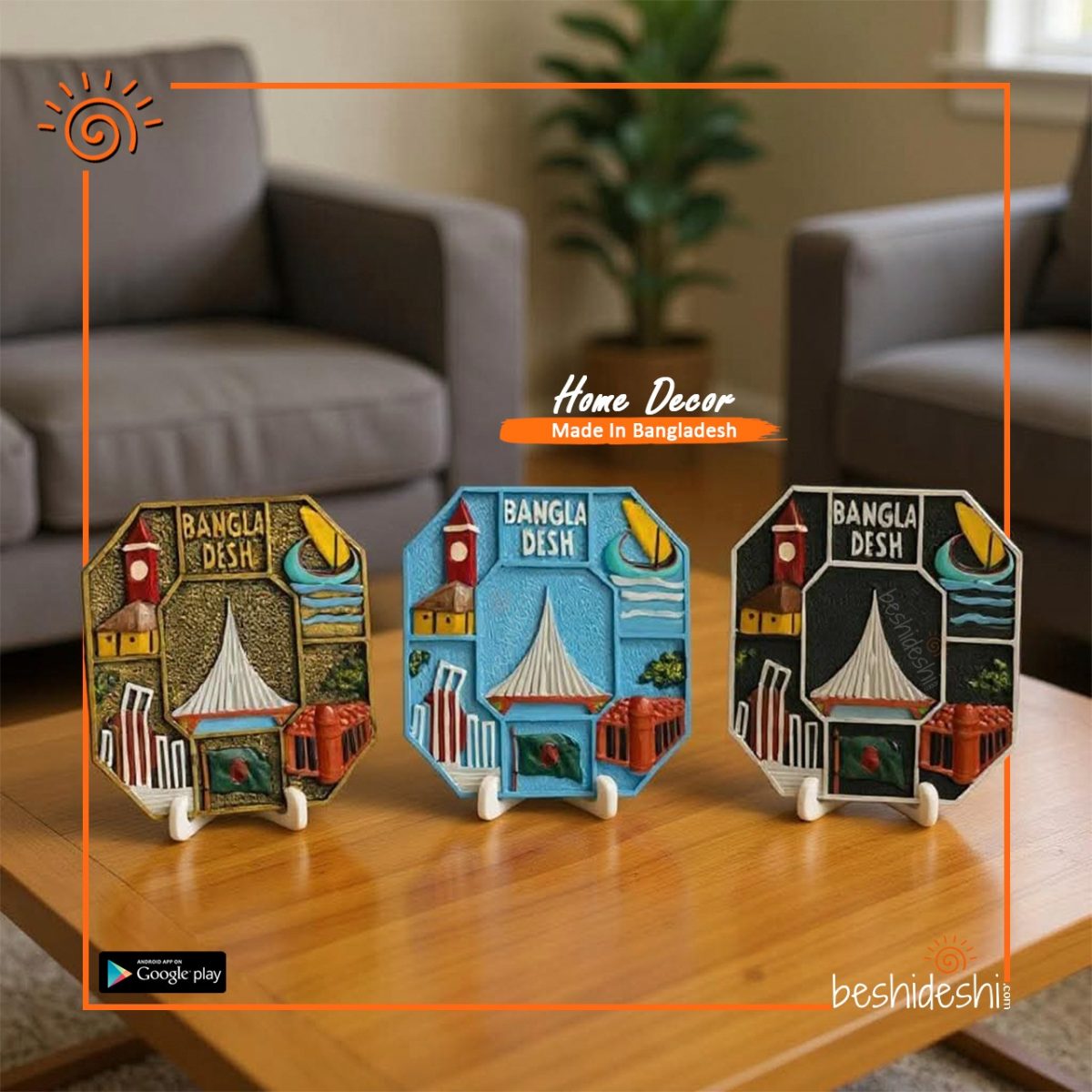 Bangladesh Decor Plate with Stand