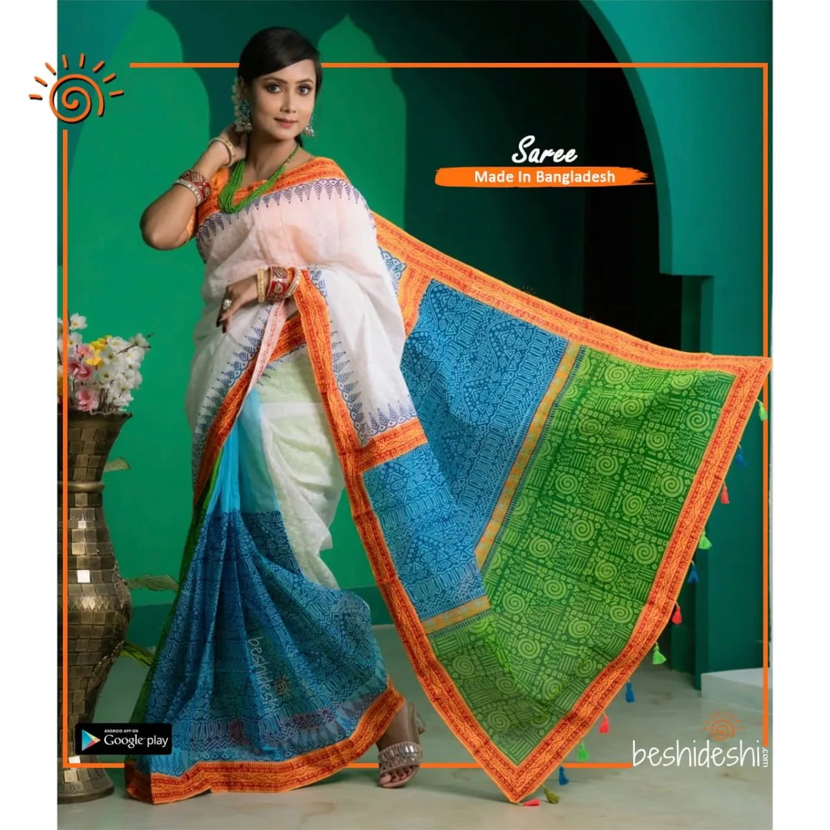 Shubhra Half Silk Block Print Saree