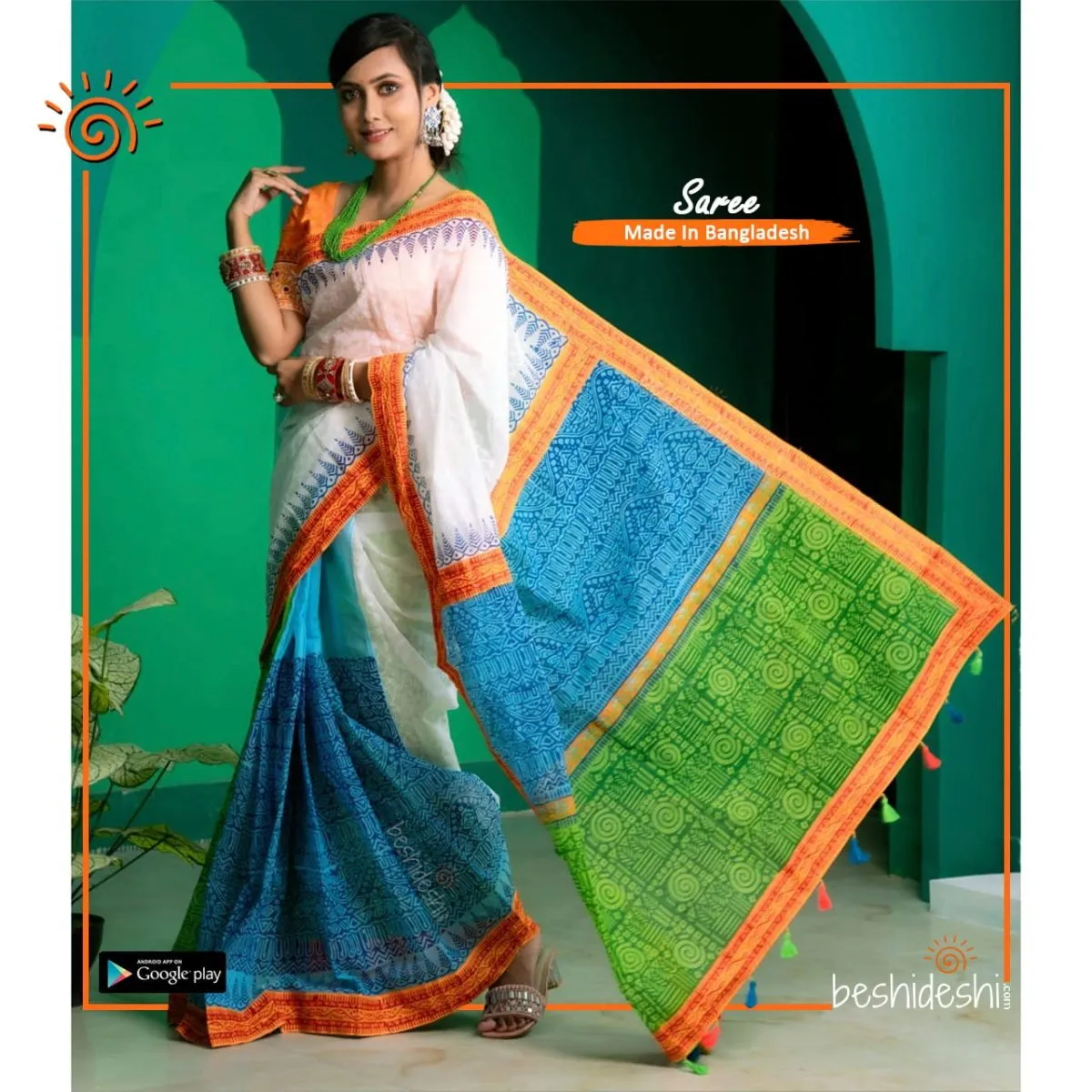 Shubhra Half Silk Block Print Saree