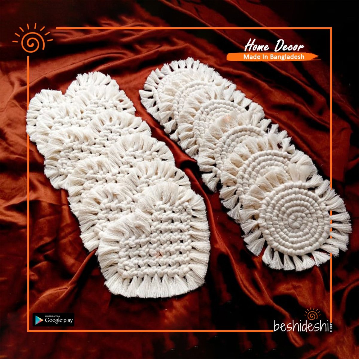 Heart Macrame Coaster Set