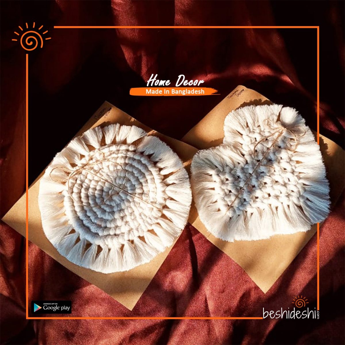 Heart Macrame Coaster Set