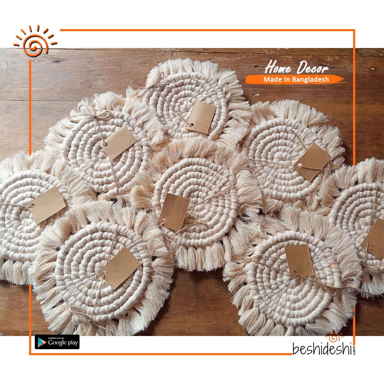 Round Macrame Coil Coaster Set