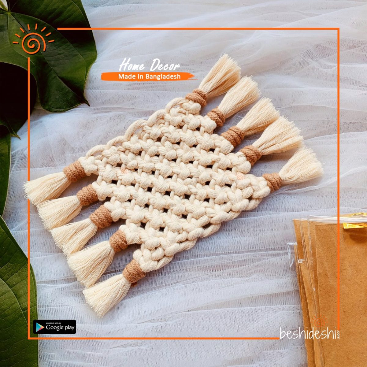 Macrame Tassel Weave Coaster Set