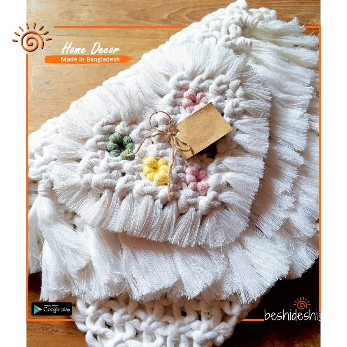 Heart Macrame Daisy Coaster